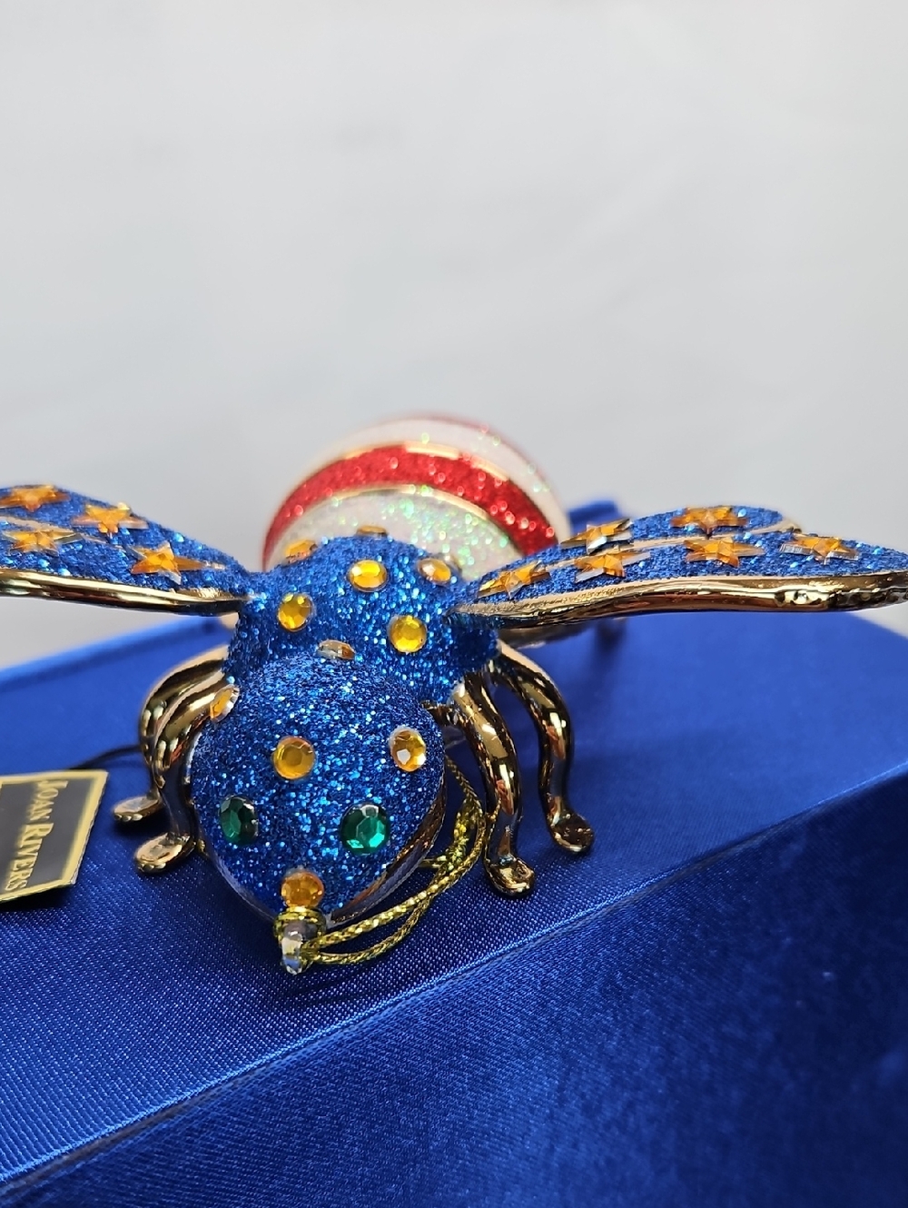 Joan Rivers Red White & Blue Glitter Bee Figurine/Ornament with Gold Accents